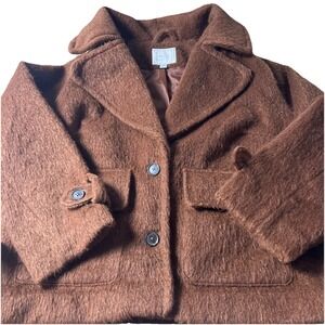 cropped wool blend jacket women Brown Relaxed XXL lined Boxy Chic Oversized Soft